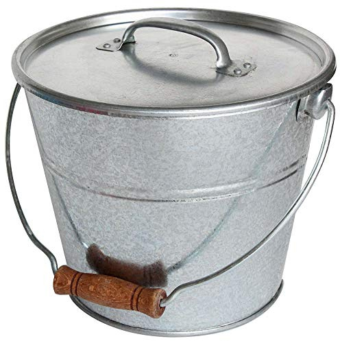 GUILLOUARD Seau avec Couvercle 5 L – Acier Galvanisé Résistant – Multi-Usages : Compost, Cendres, Pellets, Jardin – Anse avec Poignée Bois – Esthétique & Durable – Seau Métal Vintage - 080650
