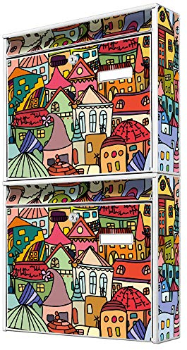 banjado Briefkastenanlage 2 Fach - 2 Briefkästen 36x64x10cm groß - Doppelbriefkasten Set - Namensschild, 2 Schlüssel, Montagematerial - Stahl verzinkt weiß - Motiv Funky Town
