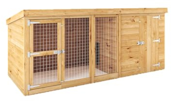 Waltons 10x4 Wooden Dog Kennel & Run | Shiplap Tongue & Groove Pet Housing Shed | Pent Roof Garden Kennel | Secure Outdoor Dog Shelter | 10ft x 4ft with Anti-Rot Guarantee
