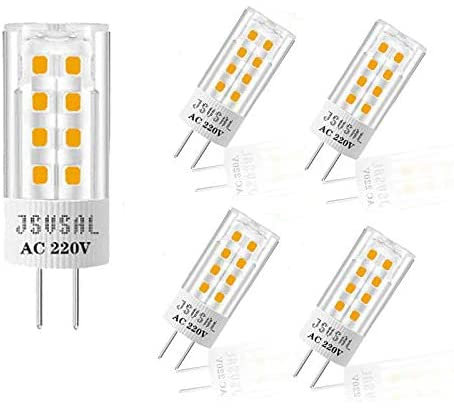 JSVSAL Paquete de 4 bombillas LED JCD GY6.35 no regulables, 4 vatios, 420 lúmenes, ángulo de haz de 360°,G6.35/GY6.35 halógeno/xenón/incandescente de repuesto, blanco naturrual - 4000K