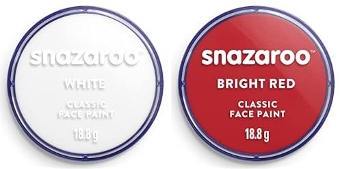 Snazaroo Face Paint Set, England Flag, White + Bright Red, 2 x 18.8g