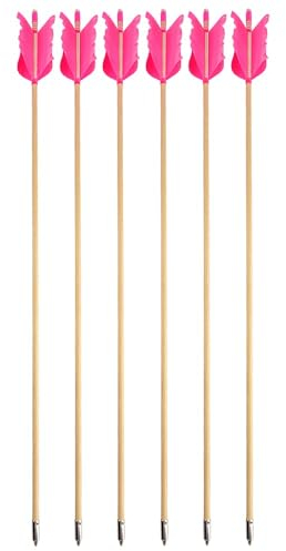 SHARROW 6/12 Stück Holzpfeile 32 Zoll Handarbeit Pfeile FüR BogenschießEn mit Pfeilspitzen Pfeile aus Holz Jagdpfeil mit Vier Federn für Recurvebogen Langbogen traditionellen Bogen (ROSA, 12PCS)
