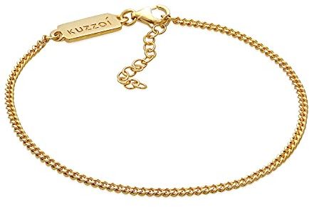Kuzzoi Herren 925 Silber Silber-Armband (2 mm) Panzerarmband | 925 Silber vergoldet Männerarmband mit Karabiner Goldenes Armband für Herren Länge 19 + 5 cm