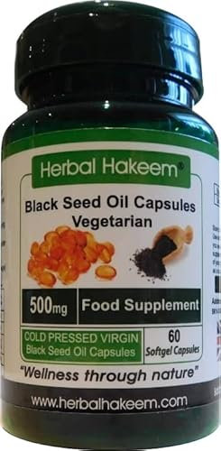 Black Seed Oil Softgel Capsules - Made in The UK - Cold Pressed Nigella Sativa - 500mg x 60 Capsules - (Non-GMO & Vegetarian)