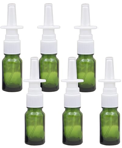 ericotry 6Pcs Empty Glass Nasal Spray Bottles Refillable Fine Mist Sprayers Atomizers Container Sample Container for Cosmetic Saline Applications ( 10mL/0.34oz /Green)