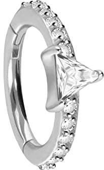 PIERCINGLINE Segmentring Clicker Chirurgenstahl KRISTALLDREIECK + EINGEFASSTE KRISTALLE Piercing Ohr Helix Conch Silberfarben 8 mm