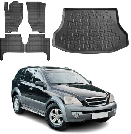 OMAC Fußmatten Kofferraumwanne für Kia Sorento 2003-2009 TPE 5tlg Schwarz | inkl. Kofferraumwanne (Satz), Gummimatten, Automatten, Allwetter, Antirutsch, fahrzeugspezifisches Produkt, wasserdicht