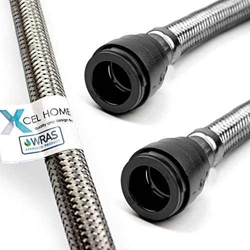 Xcel Home WRAS Approved PushFit Flexible Connector 15mm x 15mm BSP (900mm Long) | 3 Lengths Available | Tap Connectors for Kitchen Sink/Bathroom Basin Stainless Steel Braided Flexi Tail | 1 Pipe