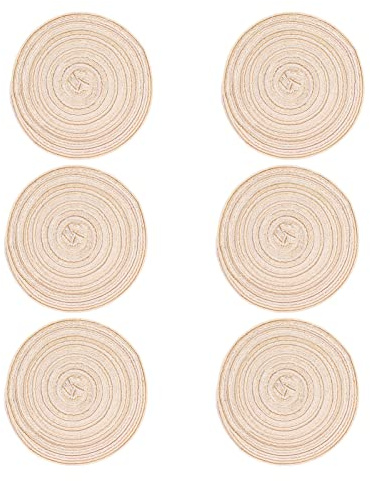 Buachois 6 Stück Gewebte Tischsets 20cm Runde Chinagras Geflochtene Platzdeckchen, Hitzebeständige rutschfeste Untersetzer, Abwaschbar Esstisch Platzsets für Hause Hochzeits Dekoration(Beige)