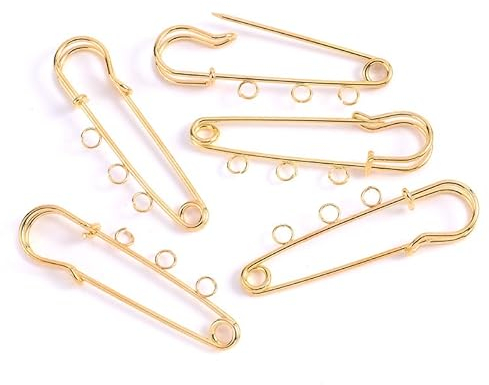 Wambere Comforty 5 Stück Sicherheitsnadeln,Sicherheitsnadeln Hemd Clips für Damen,Damen Brosche Pins Pullover Schal Clips,50mm Rostfreier Stahl Heavy Duty Sicherheitsnadel,für Handarbeiten,Gold50mm