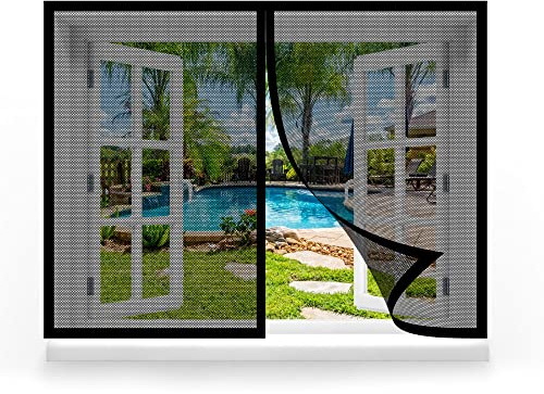 Fliegennetz Fenster Magnet 115 x 105 cm, Insektenschutz Feines undurchdringliches Gitter, Einfache Installation für Alle Fenster, Schwarz