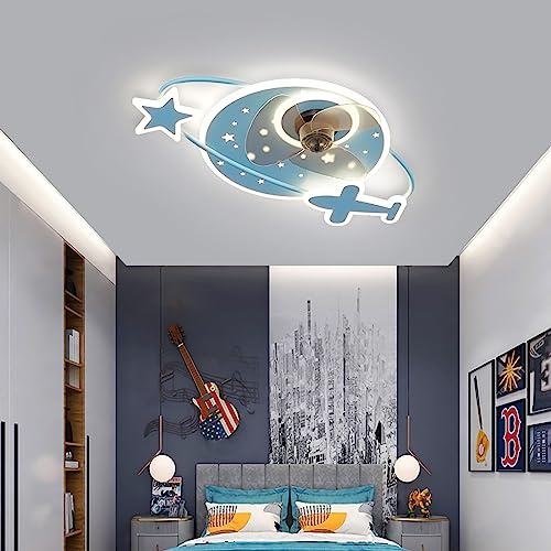 YUNZI 50CM Infantil Ventilador Techo con Luz Reversible 6 Velocidades LED 50W Dormitorio Ventilador De Techo con Luz Y Mando A Distancia Silencioso Moderno Sala Regulable Plafon Led Ventilador-Blue