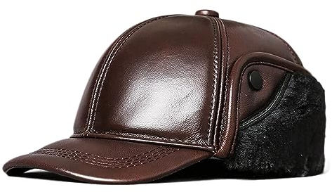 ZMNKH Unisex Wintermütze Fliegermütze Trappermütze mit Ohrenklappen Leder Baseballmütze Herren Russenmütze Kunstfellmütze