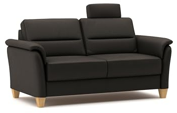 CAVADORE Leder 3er-Sofa Palera / Landhaus-Couch mit Federkern, Kopfstütze + massiven Holzfüßen / 179 x 89 x 89 / Leder Dunkelbraun