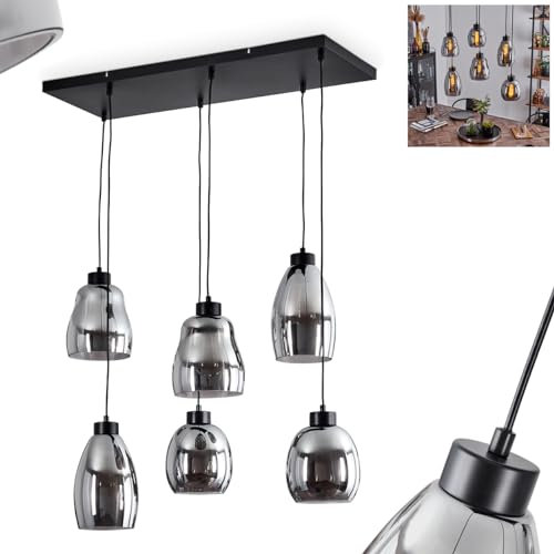 HOFSTEIN Hängeleuchte Kenong, 6-flammige Hängelampe aus Metall/Glas in Schwarz/Rauchfarben, moderne Pendelleuchte im Retro/Vintage-Design, Höhe max. 122 cm, E27, Esszimmer, Küche, Wohnzimmer