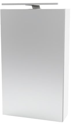 FACKELMANN SCENO Spiegelschrank mit LED-Beleuchtung – Alibertschrank für Bad und Gäste-WC (40 x 68 x 15,3 cm) – SBC Badschrank mit Spiegel in Weiß – Tür Links