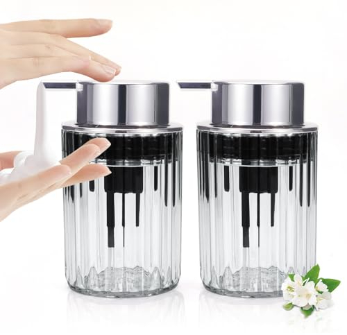 Lele Life Lot de 2 Distributeur de Savon moussant-Distributeur de Savon à Main en Mousse Acrylique Transparent avec Pompe argentée pour Salle de Bain (Clear)