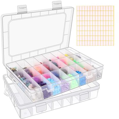 Tikplus 24 Fächer Sortierbox für Kleinteile, 2er-Set Aufbewahrungsbox Klein, Einstellbar Plastik Sortimentsbox Kleinteile Organizer, Transparente Sortierboxen für Schmuck Perlen, Ohrring, Schrauben