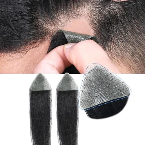 Haaransatz-Toupet für Männer, 2 Stück, ultradünne Haut, V-Schleife, Kleber auf kahlen Stellen, Haarpflaster-Toupet für Männer, nicht chirurgische Haarersatzeinheit (2 * 2 * 3cm)