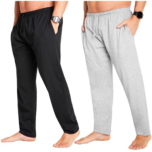 CityComfort Pantaloni Pigiama Uomo, Pantaloni Pigiami con Tasche - Pacco da 2 (L, Grigio/Nero, Coulisse in Vita)