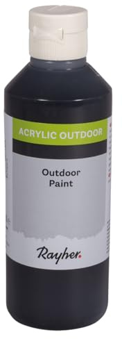 Rayher Outdoor Paint Acrylfarbe, schwarz, Flasche 250 ml, auf Wasserbasis, hochpigmentierte Acrylfarbe, ideal für den Außenbereich, wetterfest, witterungsbeständig, Outdoor-Farbe, 35071576