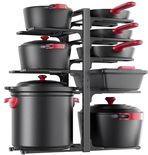 MUDEELA Topf- und Pfannen-Organizer unter dem Schrank – 53,3 cm Höhe, robuster & verstellbarer Topfdeckelhalter und Pfannenhalter mit 8 Ebenen, für große Töpfe, Pfannen und Kochgeschirr - Schwarz