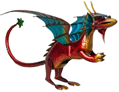 Geschenkestadl Bunter Metall Drache 30cm Fantasiefigur Gartenfigur Dekoration Haus und Garten, 882301