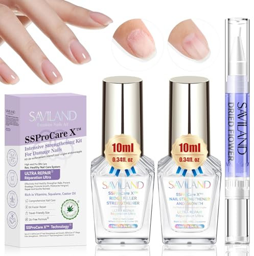 Saviland 3-in-1 Nagelhärter Set: Ultra Pflege Nagelwachstum und Härter Mit Vitamin E Rizinusöl Nagelhärter für Beschädigte Nägel Pflegeset zur Reparatur Nährender Schwacher Brüchiger Nägel Home