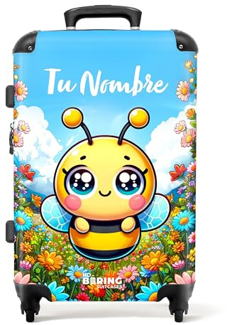 NoBoringSuitcases.com Kinderkoffer, Koffer Personalisiert, Kinder Koffer, Koffer Groß, Koffer Kinder, TSA Schloss, Hartschalenkoffer, Reisekoffer, Kindertrolley, Koffer M (Biene - Gelb, 67 cm - 72 L)