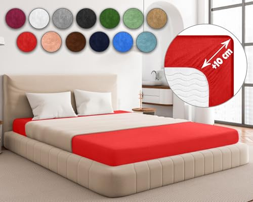 Sesto Senso Spannbettlaken 140x200cm Rot für Topper Frottee mit Gummizug 100% Baumwolle