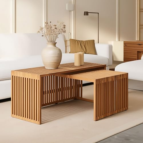 IDIMEX Couchtisch Havana aus Teak Natur Rustikales Design Massivholztisch Lamellenoptik Couchtisch aus Holz