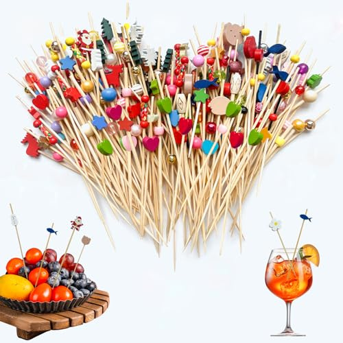 RAFIYU 200 Stück Cocktailspieße, Canape-Stäbchen, Bambus-Cocktailspieße, Zahnstocher, Holz, Obstspieße, für Sandwich, Vorspeisen, Getränke, Grillspieße, Kuchen, Snacks