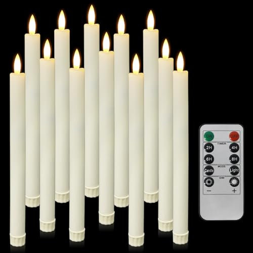 kisidus Bougies à LED Longue avec Télécommande Decoration Noël sur Bougeoir Bougie Chandelier Flamme Vacillante Table - 12 PCS Beige