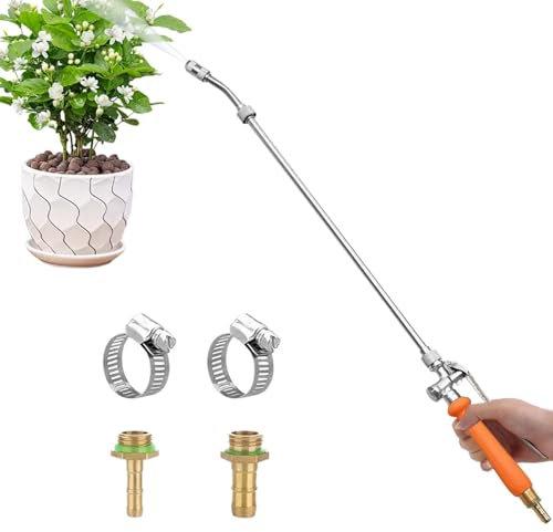 Garten Gießstab Metall, 73 cm langer Sprühstab, 2 Messinganschlüsse passend zu 3/8''- und 1/4''-Schläuchen, Gartenbrause Gießlanze, Gartensprühstab aus Edelstahl für Blumenampeln und Sträucher
