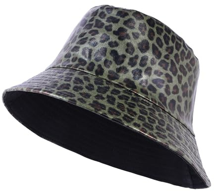 JJDreams Fischerhüte Unisex Leder Eimer Hut Schwarz Winter Fischerhüte Damen Sonnen Schlapphut Einstellbare
