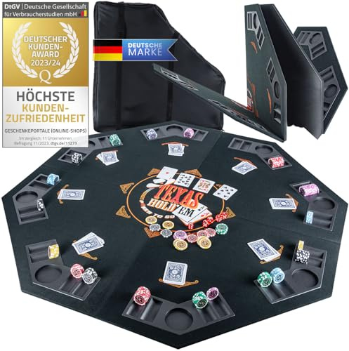 GOODS+GADGETS Tapis de table de poker XXL Pliable ; Accessoires de poker Tapis de table de poker en feutre de haute qualité ; Avec 8 porte-gobelets ; Mobile & pliable (Noir - 120 x 120 cm)