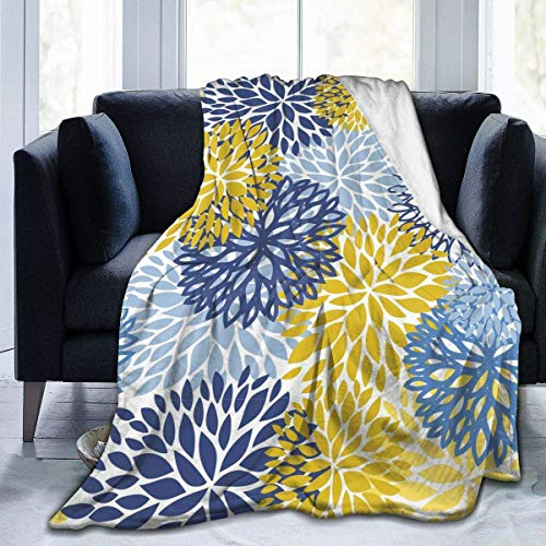 Qucarder Dahlia Pinnata Flower Floral Blue Yellow Throw Blanket Lightweight Cozy Flannel Blanket for Bedroom Living Rooms Couch Sofa Home Decor 40x50 Inch
