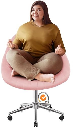 Drehsessel aus rosa Samt mit extra breiter Sitzfläche für stilvollen und bequemen Schminktisch oder Schreibtischstuhl, leise Rollen, einfache Montage, für Küche, Esszimmer, Zuhause, Schlafzimmer