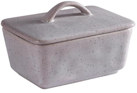mantequillera Vintage Medieval Ceramic Butter Box with Cover Tray Square Butter Box Butter Box Dim Sum Storage Box Porta Mantequilla(Grey)