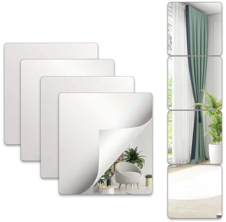 Arimsoa Spiegelfliesen Selbstklebend 4er-Set Acryl Spiegel Sicher & Flexibler, Spiegel Zum Kleben 3mm Verdickt Klebespiegel, Bruchsicherer Wandspiegel Für Tür Wand Flur (20 X 20cm)