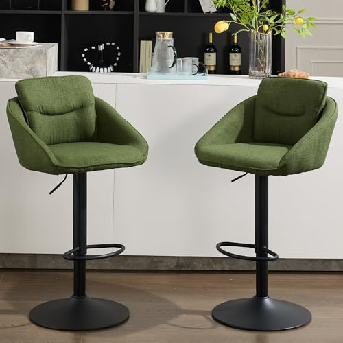 chairus Barhocker 2er Set Barstuhl Höhenverstellbar Leinen küchenhocker Drehbar Thekenhocker Küche Bistrohocker für Esszimmer (Grün-2)