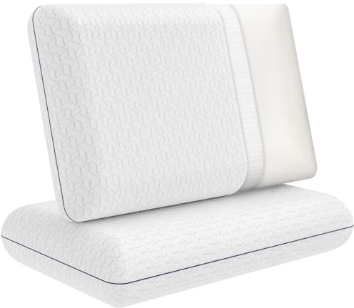 Ecosafeter High Density Memory Foam Pillow - Ergonomic Neck Support Pillow Removable Washable Cover for Back Side Stomach Sleepers Deep Sleep