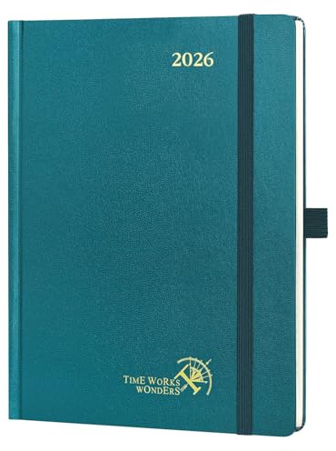 POPRUN Kalender 2026 Buchkalender 22 x 16,5 cm, 12-Monate-Terminplaner (Jan.2026-Dez.2026), Wochenplaner 2026 Hardcover mit Innentasche - Pazifikgrün