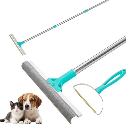 Tierhaarentferner Bürste, Fusselentferner Teppich, 2-in-1 Katzenhaarentferner mit 137 cm Verstellbarem Griff Schaber zum Reinigen von Tierhaaren auf Teppichen, Sofas, Betten, Kleidung, 2 Stück