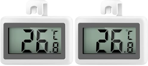 AiQInu Kühlschrankthermometer Digital mit Magnet und Haken, Großer Messbereich -50°C bis +70°C, Mini Thermometer Kühlschrank für Küche, Gefrierschrank, Lager (Packung mit 2)