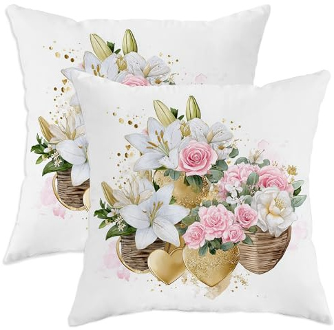 Set di 2 federe per cuscini con motivo giglio, romantiche ed eleganti, color oro rosa, con cerniera nascosta, decorazione per soggiorno, camera da letto, loft, ufficio, auto, 50,8 x 50,8 cm