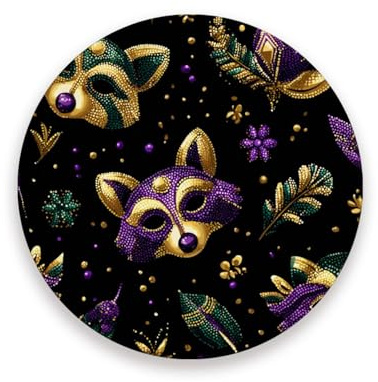 Portavasos redondo de cerámica con máscara de carnaval de mapache dorado y morado, resistente al calor, decoración bohemia para el hogar con respaldo de corcho