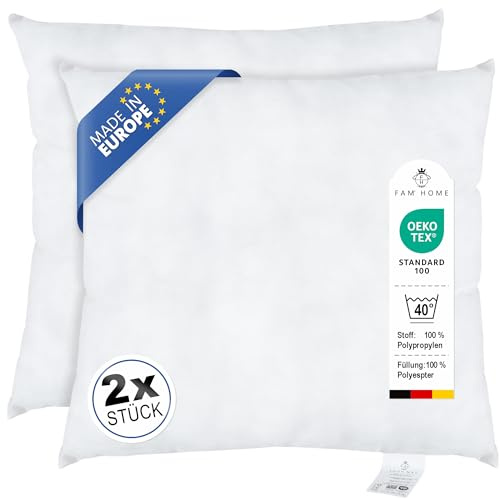 FAM Home Kissenfüllung 80x80 cm 2er Set Sofakissen Dekokissen 1000g | Ideal als Innenkissen & Füllkissen für Zierkissen: Mittelfest, hypoallergen und maschinenwaschbar. Perfekte Form für Bezüge.
