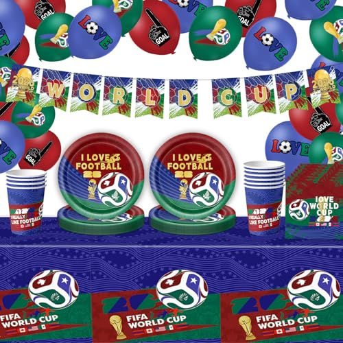 Juego de accesorios para fiesta, copa del mundo, fútbol, temática de fútbol, decoración, vajilla de fiesta, cumpleaños para 10 personas