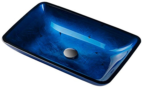 Kraus GVR-204-RE Blaues rechteckiges Aufsatzwaschbecken aus Glas fürs Badezimmer